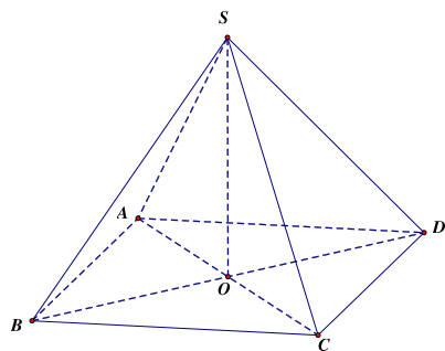 Cho hình chóp  S . A B C D , đáy  A B C D  là hình thoi tâm  O  và  S A = S C , S B = S D .  a)  S O ⊥ A C .  b)  S O ⊥ ( A B C D ) .  c)  A C ⊥ ( S B D ) .  d)  ( A C , S B ) = 60 ∘ . (ảnh 1)