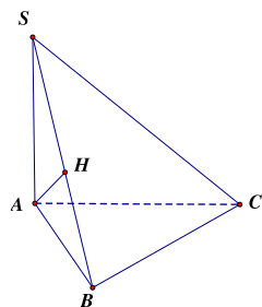 Cho hình chóp  S . A B C  có đáy  A B C  là tam giác vuông tại  B ,  cạnh bên  S A  vuông góc với đáy. Gọi  H  là chân đường cao kẻ từ  A  của tam giác  S A B . Khẳng định nào dưới đây là sai? (ảnh 1)