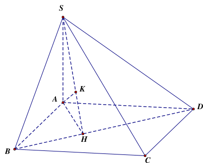 Cho hình chóp  S . A B C D  có đáy  A B C D  là hình chữ nhật,  A B = 1 , A D = 2 √ 3 . Cạnh bên  S A  vuông góc với đáy, biết tam giác  S A D  có diện tích  S = 3 . Tính khoảng cách từ  C  đến  ( S B D ) . (kết quả làm tròn đến hàng phần trăm). (ảnh 1)