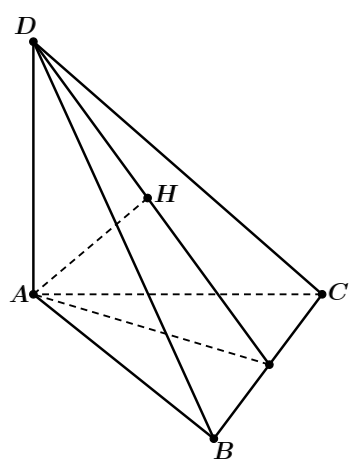 Cho tứ diện  A B C D  có  A D ⊥ ( A B C ) ,  A C = A D = 2 ,  A B = 1  và  B C = √ 5 . Tính khoảng cách  d  từ  A  đến mặt phẳng  ( B C D ) . (ảnh 1)