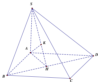 Cho hình chóp  S . A B C D  có đáy  A B C D  là hình chữ nhật,  A B = 1 , A D = 2 √ 3 . Cạnh bên  S A  vuông góc với đáy, biết tam giác  S A D  có diện tích  S = 3 . Tính khoảng cách từ  C  đến  ( S B D )  (kết quả làm tròn đến hàng phần trăm). (ảnh 1)