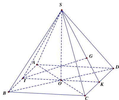 Cho hình chóp đều  S . A B C D . Gọi  I  là trung điểm của  A B ,  G  là trọng tâm của tam giác  S C D . Trong các mệnh đề sau, mệnh đề nào đúng? (ảnh 1)