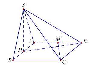 Cho hình chóp  S . A B C D  có đáy  A B C D  là hình vuông. Hình chiếu vuông góc của  S  trên mặt phẳng  ( A B C D )  là trung điểm  H  của cạnh  A B . Gọi  M  là trung điểm của cạnh  A D . Chứng minh  C M  vuông góc với mặt phẳng  ( S H D ) . (ảnh 1)