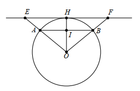 Cho đường tròn (O; R) và dây AB = 1,2R. Vẽ một tiếp tuyến song song với AB, cắt các tia OA, OB lần lượt tại E và F. Tính diện tích tam giác OEF theo R. (ảnh 1)