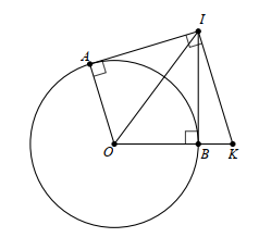  Hai tiếp tuyến tại A và B của đường tròn (O) cắt nhau tại I. Đường thẳng qua I và vuông góc với IA cắt OB tại K. Chọn khẳng định đúng.Hướng dân giải (ảnh 1)