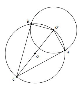 Cho hai đường tròn (O) và (O') cắt nhau tại A, B trong đó O' ∈ (O). Kẻ đường kính O'C của đường tròn (O). Chọn khẳng định sai? (ảnh 1)