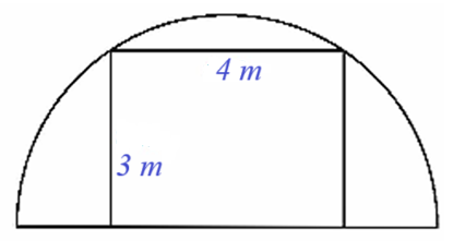 Người ta cần xây dựng một khung cổng hình chữ nhật rộng   4 m   và cao   3 m ,   bên ngoài khung cổng được bao bởi một khung thép dạng nửa hình tròn (như hình vẽ). Chiều dài của đoạn thép dùng để làm khung nửa đường tròn đó là bao nhiêu? (làm tròn kết quả đến hàng phần mười). (ảnh 1)