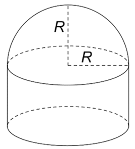 Một chụp nhựa bảo vệ chuông điện có cấu trúc gồm một phần là hình trụ bán kính đáy   R  , chiều cao   6 c m   và một phần là hình bán cầu bán kính   R   (như hình vẽ). Cho biết diện tích mặt xung quanh của khối chụp là   120 π c m 2 .   Tính thể tích khối chụp (kết quả làm tròn đến hàng đơn vị với đơn vị   c m 3 ) . (ảnh 1)
