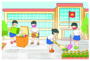 Quan sát tranh, bấm vào những câu nói về hoạt động của các bạn học sinh trong tranh: (chọn 2 đáp án) (ảnh 1)