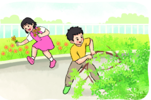 Quan sát tranh và cho biết hành động trong tranh? (chọn 2 đáp án) (ảnh 1)