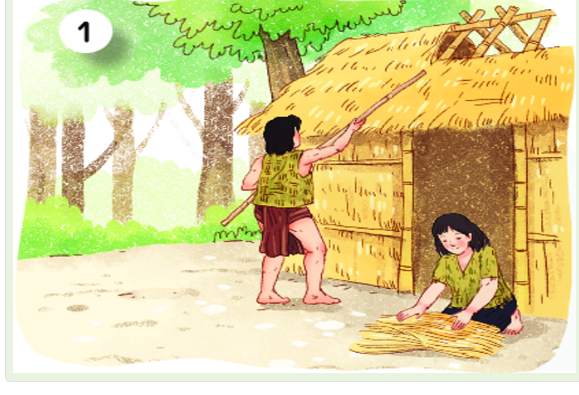  Đọc đoạn kể chuyện sau và tìm bức tranh tương ứng: Vì hiểu lầm, hai vợ chồng Mai An Tiêm bị nhà vua đầy ra đảo hoang. Nơi này không có người sinh sống cũng chẳng có cách thức nào để kiếm ăn  (ảnh 1)
