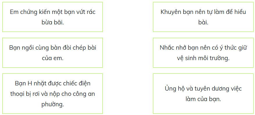 Nối chọn đáp án đúng.Chọn cách ứng xử phù hợp. (ảnh 1)
