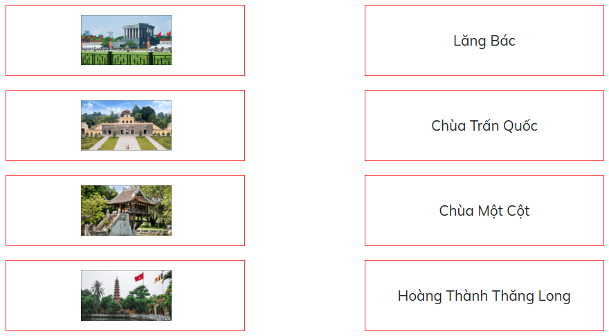 Nối hình ảnh với đúng tên di tích lịch sử - văn hoá của Hà Nội. (ảnh 1)