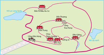 Quan sát sơ đồ sau.  Sơ đồ khu di tích Đền HùngĐâu không phải là công trình kiến trúc của khu di tích Đền Hùng? (ảnh 1)