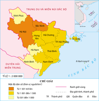 Quan sát lược đồ sau.Lược đồ mật độ dân số ở vùng Đồng bằng Bắc Bộ năm 2020 (ảnh 1)