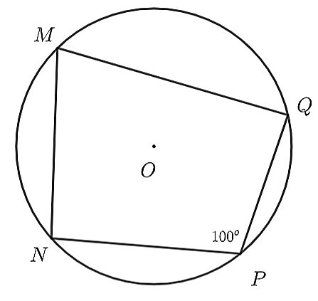 Cho tứ giác MNPQ nội tiếp đường tròn (O) và   ˆ N P Q = 100 ∘  , số đo góc NMQ bằng (ảnh 1)