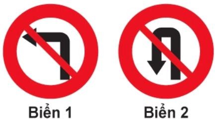  Biển nào cấm xe rẽ trái?1. Biển 1.2. Biển 2.3. Cả hai biển. (ảnh 1)
