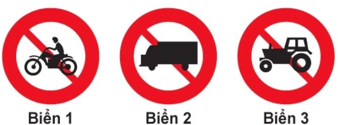 Biển nào cấm máy kéo?1. Biển 1.2. Biển 2 và biển 3.3. Biển 1 và biển 3.4. Cả ba biển.  (ảnh 1)