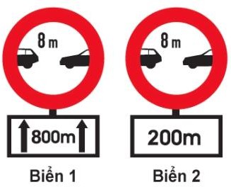  Biển nào báo hiệu chiều dài đoạn đường phải giữ cự ly tối thiểu giữa hai xe?1. Biển 1.2. Biển 2.3. Cả hai biển. (ảnh 1)