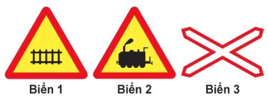  Biển nào báo hiệu đường bộ giao nhau với đường sắt không có rào chắn?1. Biển 1 và biển 2.2. Biển 1 và biển 3.3. Biển 2 và biển 3.4. Cả ba biển. (ảnh 1)