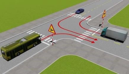  Theo hướng mũi tên, thứ tự các xe đi như thế nào là đúng quy tắc giao thông?1. Xe khách và xe tải, xe con.2. Xe tải, xe khách, xe con.3. Xe con, xe khách, xe tải. (ảnh 1)