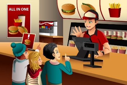  Look and choose.A. I would like a potato.B. Would you like some fries?C. I love chicken.D. We eat fries with hands. (ảnh 1)