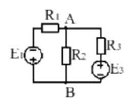 Cho mạch điện như hình vẽ biết R1=R2=2Ω; R3=1Ω; E1=20V; E3=40V. Xác định điện áp giữa 2 điểm nút UAB (ảnh 1)