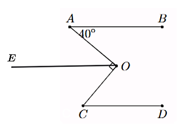 Cho hình vẽ, biết   A B ∥ C D ∥ O E  ,   ˆ A = 40 ∘  ;   A O   vuông với   O C  .    Hỏi số đo của góc   ˆ O C D   bằng bao nhiêu độ? (ảnh 1)
