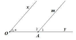 Cho hình vẽ bên biết   ˆ x O y = 60 ∘ ; ˆ A 2 = 120 ∘  .    a)   ˆ A 1   và   ˆ A 2   là hai góc kề bù.  b)   ˆ A 1 = 60 ∘  .  c)   ˆ A 1   và   ˆ x O y   ở vị trí so le trong.  d)   O x   song song với   A m . (ảnh 1)