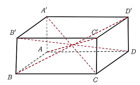 Cho hình hộp chữ nhật   A B C D . A ′ B ′ C ′ D ′   có đường chéo (ảnh 1)