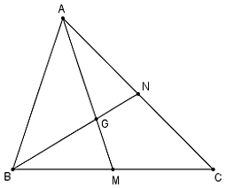 Cho   Δ A B C   có   A M , B N   là hai đường trung tuyến,   G   là trọng tâm. Nhận định nào sau đây là đúng? (ảnh 1)