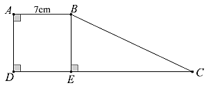 (1,5 điểm)  4.1. Cho hình thang   A B C D   như hình vẽ dưới đây có   A B = 7 c m .   Gọi   E   là hình chiếu của   B   lên cạnh   C D  . Biết   A B E D   là hình vuông và diện tích hình thang   A B C D   gấp hai lần diện tích hình vuông   A B E D  .    Hỏi khoảng cách từ   C   đến đường thẳng   B E   là bao nhiêu centimét?  4.2. Độ dài hai cạnh của một tam giác bằng   6 c m   và   2 c m  . Tính độ dài cạnh còn lại của tam giác biết rằng số đo cạnh đó với đơn vị centimet là một số tự nhiên chẵn. (ảnh 1)