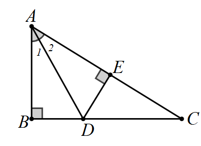 (1,5 điểm)  4.1. Cho tam giác   A B C   vuông tại   B   có   A D   là tia phân giác của   ˆ B A C     ( D ∈ B C )  . Kẻ   D F ⊥ A C   tại   F  . Hỏi khoảng cách từ   D   đến đường thẳng   A C   bằng bao nhiêu centimet? Biết rằng   B D = 2 c m .    4.2. Tính chu vi tam giác cân có hai cạnh bằng   4 c m   và   8 c m  . (ảnh 1)