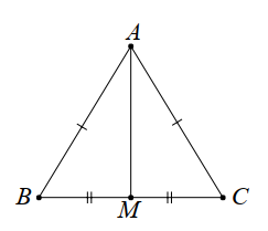 (1,5 điểm)  4.1. Cho tam giác   A B C   cân tại   A  . Có   M   là trung điểm của đoạn thẳng   B C  . Chứng minh   A M   là khoảng cách từ điểm   A   đến cạnh   B C   của tam giác   A B C  .  4.2. Tìm tam giác   A B C   có chu vi   18 c m  ,   B C > A C > A B  . Tính độ dài cạnh   B C   biết rằng độ dài đó là một số chẵn (đơn vị: cm). (ảnh 1)