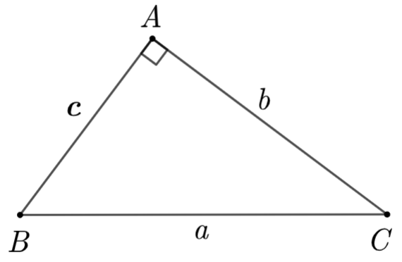 Cho tam giác   A B C   vuông tại   A   có   B C = a ,     A C = b , A B = c .   Khẳng định nào sau đây là đúng? (ảnh 1)