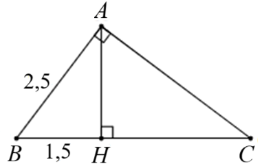 Cho tam giác   A B C   vuông tại   A  , đường cao   A H .   Biết   A B = 2 , 5  ,   B H = 1 , 5.   Số đo góc   ˆ B   là (ảnh 1)