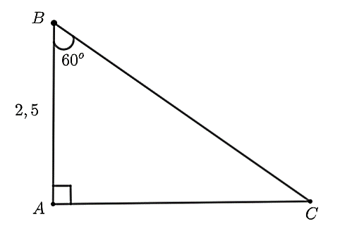 Cho tam giác   A B C   vuông tại   A   có   A B = 2 , 5 , ˆ B = 60 ∘ .   Cạnh   A C   có độ dài gần nhất với kết quả nào dưới đây? (ảnh 1)