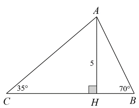 1. Cho tam giác   A B C   có đường cao   A H = 5 c m , ˆ B = 70 ∘ , ˆ C = 35 ∘ .   Tính độ dài các cạnh của tam giác   A B C   (làm tròn kết quả đến chữ số thập phân thứ hai).  2. Một người quan sát ở đài hải đăng cao   149 m   so với mực nước biển nhìn thấy một con tàu ở xa với một góc nghiêng xuống đất là   27 ∘ .   Hỏi tàu đang đứng cách chân hải đăng là bao nhiêu mét? (làm tròn kết quả đến hàng đơn vị) (ảnh 2)