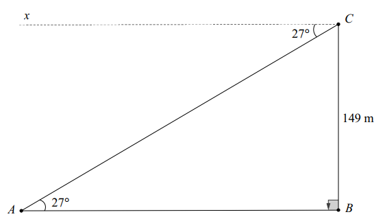 1. Cho tam giác   A B C   có đường cao   A H = 5 c m , ˆ B = 70 ∘ , ˆ C = 35 ∘ .   Tính độ dài các cạnh của tam giác   A B C   (làm tròn kết quả đến chữ số thập phân thứ hai).  2. Một người quan sát ở đài hải đăng cao   149 m   so với mực nước biển nhìn thấy một con tàu ở xa với một góc nghiêng xuống đất là   27 ∘ .   Hỏi tàu đang đứng cách chân hải đăng là bao nhiêu mét? (làm tròn kết quả đến hàng đơn vị) (ảnh 3)