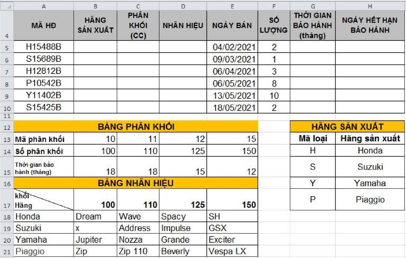 Dựa vào hình trên, công thức tính cho cột hãng sản xuất là gì? (ảnh 1)