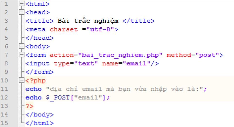 Đoạn lệnh sau sử dụng phương thức nào để lấy giá trị nhập vào tại ô “email” (ảnh 1)