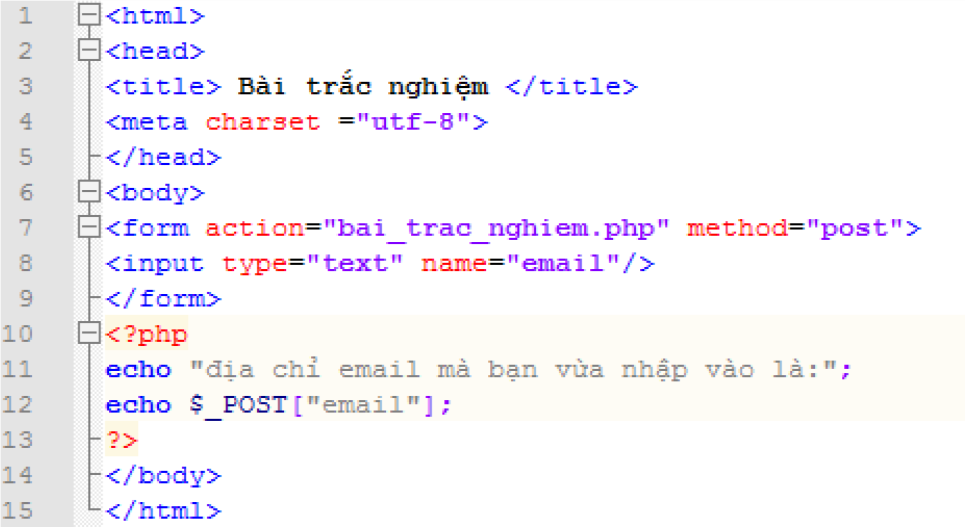 Đoạn lệnh sau sử dụng phương thức POST để lấy giá trị của phần tử nào? (ảnh 1)