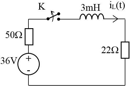Khóa K trong mạch điện ở hình dưới được mở ra tại thời điểm t = 0.Giá trị của điện áp trên điện dung tại thời điểm mở khóa K uC(+0) làB 4,8VC 9,6VD 48V (ảnh 1)