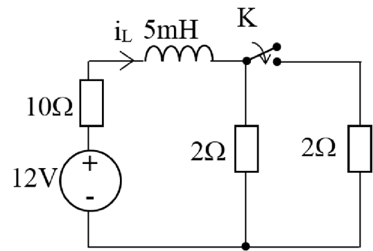  Khóa K trong mạch điện ở hình dưới được đóng vào tại thời điểm t = 0.Giá trị của dòng điện chạy qua điện cảm iL(+0) làB 12/11AC 1,2AD 6A (ảnh 1)