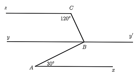 (1,5 điểm) Cho hình vẽ bên, biết:   A x ∥ y y ′ , ˆ x A B = 30 ∘ , ˆ B C z = 120 ∘  .    a) Xác định số đo   ˆ A B y  .  b) Biết   A x ∥ C z  . Chứng minh   y y ′ ∥ C z   và tính số đo   ˆ A B C .    c) Vẽ tia   C t   là tia phân giác của   ˆ B C z  ,   C t   cắt   B y   tại   D  . Vẽ tia   D m   là tia phân giác   ˆ C D y  ,   D m   cắt   C z   tại   E  . Tính số đo   ˆ C D E  . (ảnh 1)