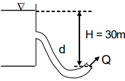 Nước từ bể có H = 30 m, chảy (rối) qua ống có đường kính d = 5 cm ra ngoài. Bỏ qua tổn thất. Lưu lượng nước chảy ra ngoài bằng (lít/s): (ảnh 1)