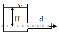 Nước chảy từ bể chứa có H = 12 m ra ngoài qua ống có đường kính d = 1 m. Tổng tổn thất năng lượng của dòng chảy hw = 2 m, nước chảy rối. Lưu lượng nước chảy ra bằng: (ảnh 1)