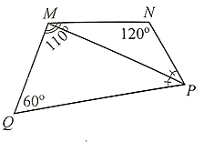 Cho tứ giác   M N P Q   có   P M   là tia phân giác của góc   ˆ N P Q .   Biết   ˆ Q M N = 110 ∘ ,     ˆ N = 120 ∘   và   ˆ Q = 60 ∘ .   Tính số đo của   ˆ M P Q   (đơn vị: độ). (ảnh 1)