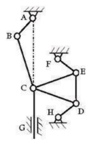  Cho cơ cấu phẳng như hình vẽ. Bậc tự do của cơ cấu là: (ảnh 1)