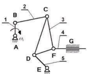  Cho cơ cấu phẳng như hình vẽ. Bậc tự do của cơ cấu là: (ảnh 1)